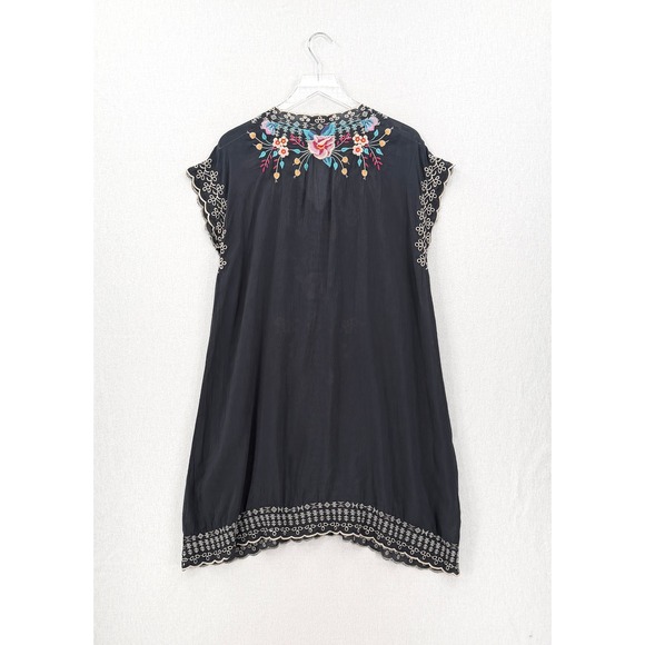JOHNNY WAS Keva Embroidered Dress Womens Large Gray Floral Cap Sleeve Tunic - Picture 4 of 14